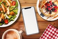 Blank phone screen, food photo
