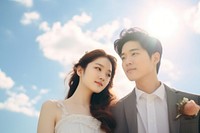 Couple chinese wedding photography adult sky. AI generated Image by rawpixel.