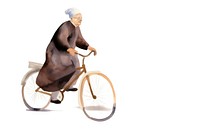 Old woman leads a bicycle vehicle cycling sports. 