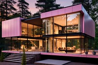 Modern pink house architecture building plant. 