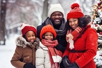 Family celebrating christmas outdoors glove scarf adult. AI generated Image by rawpixel.