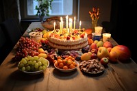 Foods table birthday dessert. 