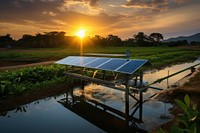 Solar cell outdoors nature sunset. AI generated Image by rawpixel.