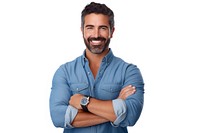 Man dressed in casual denim shirt portrait smile adult. AI generated Image by rawpixel.