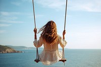 Outdoors swing sea tranquility. AI generated Image by rawpixel.