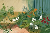 Backyard garden painting outdoors flower. AI generated Image by rawpixel.