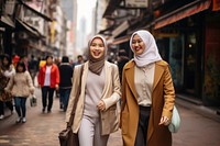 Two Kuala Lumpur woman walking street scarf. AI generated Image by rawpixel.