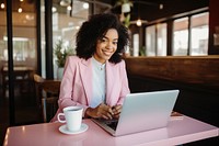 Black business woman computer working laptop. 