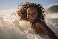 Black women recreation laughing swimming. AI generated Image by rawpixel.