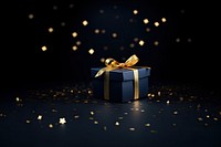 Dark blue gift box ribbon night gold. AI generated Image by rawpixel.