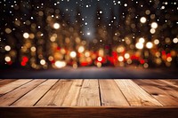 Empty wooden table backgrounds christmas lighting. 