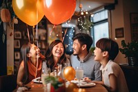 Happy family have dinner balloon party adult. AI generated Image by rawpixel.