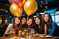 Happy group friends have dinner balloon party adult. AI generated Image by rawpixel.