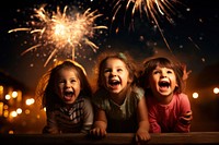 Happy kids new year party fire laughing portrait. AI generated Image by rawpixel.