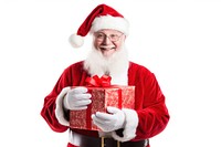 Happy santa claus holding a gift christmas adult white background. AI generated Image by rawpixel.