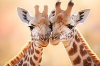 Giraffess cuddling wildlife animal mammal. AI generated Image by rawpixel.