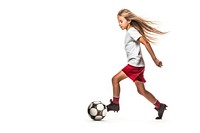 Young girl playing football kicking shorts sports. AI generated Image by rawpixel.