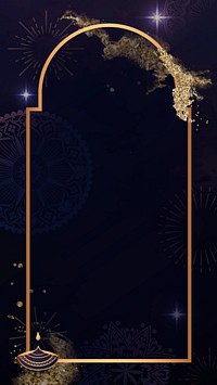 Diwali candle frame iPhone wallpaper, blue aesthetic design