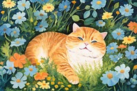 Chubby cat flower painting animal. AI generated Image by rawpixel.