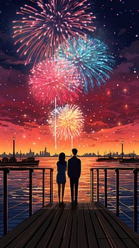 Fireworks pier architecture standing. AI generated Image by rawpixel.