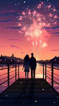Fireworks standing adult pier. AI generated Image by rawpixel.