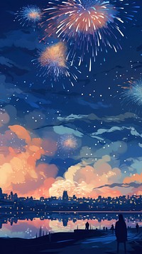 New year celebration fireworks night city. AI generated Image by rawpixel.