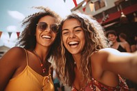 2 girls enjoying party laughing selfie smile. AI generated Image by rawpixel.