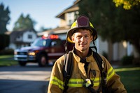 Firefighter standing vehicle helmet. 