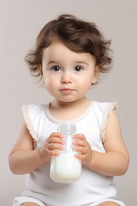 Drinking american baby bottle milk portrait. 