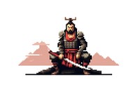 Samurai white background pixelated portrait. AI generated Image by rawpixel.