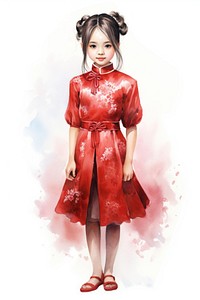 Young girl wear traditonal red dress chinese footwear fashion adult. AI generated Image by rawpixel.
