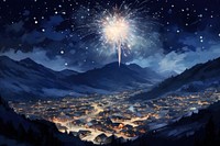 Fireworks night snow landscape. AI generated Image by rawpixel.