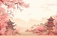 Chinese architecture landscape blossom. AI generated Image by rawpixel.