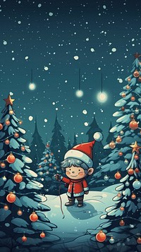 Funny cartoon christmas outdoors nature night. AI generated Image by rawpixel.