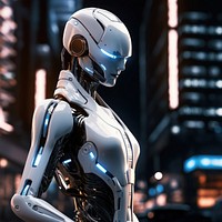 Futuristic cyborg futuristic helmet robot. AI generated Image by rawpixel.