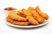 Crispy fried chicken strips ketchup food white background. AI generated Image by rawpixel.