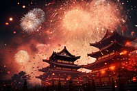 Chinese new year fireworks architecture illuminated celebration. AI generated Image by rawpixel.