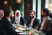 Sitting talking adult meal. AI generated Image by rawpixel.