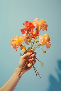 Hand holding flowers finger plant petal. AI generated Image by rawpixel.