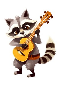 A cartoon raccoon playing guitar cute white background procyonidae. AI generated Image by rawpixel.