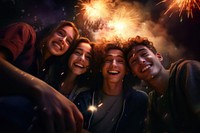 4 friends taking selfies fireworks laughing portrait. AI generated Image by rawpixel.
