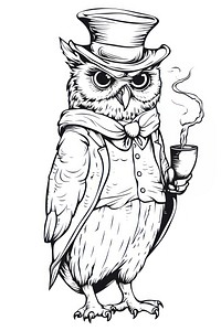 A detective owl drawing sketch bird. AI generated Image by rawpixel.
