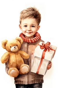 A smile child holding gift boxes portrait baby toy. 