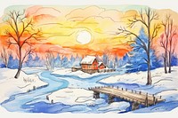 Winter landscape architecture painting outdoors. AI generated Image by rawpixel.