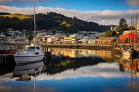 Nelson city NZ architecture waterfront watercraft. AI generated Image by rawpixel.