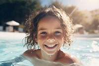 Swimming outdoors laughing portrait. 