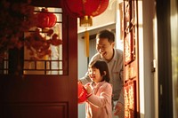 Chinese family photo child red. AI generated Image by rawpixel.