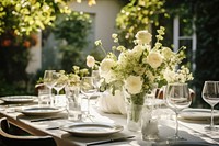Ceremony wedding white long dining table. AI generated Image by rawpixel.
