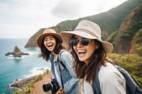 Content creator laughing travel camera. AI generated Image by rawpixel.