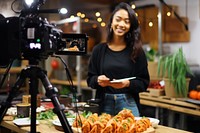 Food vloging tripod camera adult. AI generated Image by rawpixel.